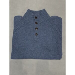Banana Republic Sweater Men XL Blue Wool Blend Sweater Mock Neck 4 Button